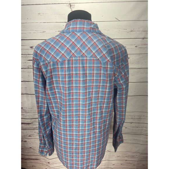 Men's Blue Red‎ Plaid Wrangler Shirt White Pearl Snap Closure Long Sleeve Cowboy - Picture 3 of 7